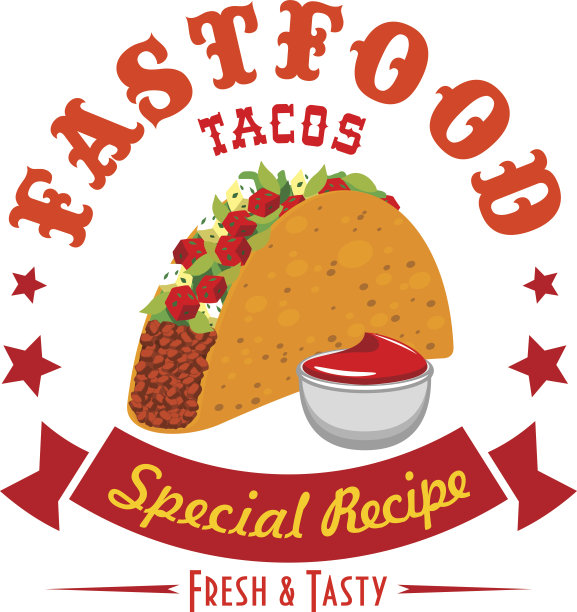 玉米饼快餐矢量菜单标签标志图片下载