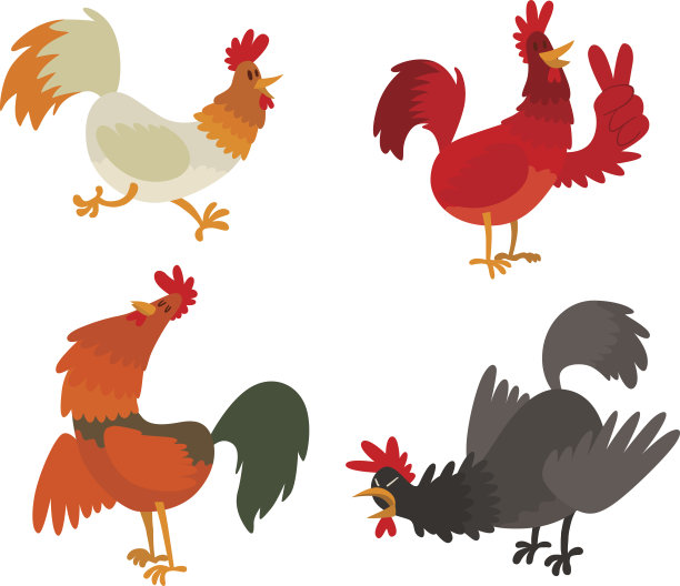 可爱的卡通公鸡矢量插图图片下载