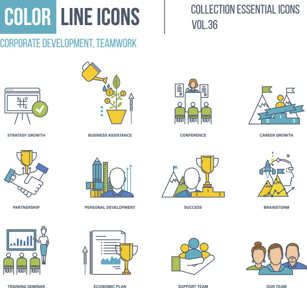颜色线图标集合。企业发展，团队合作理念。图片下载