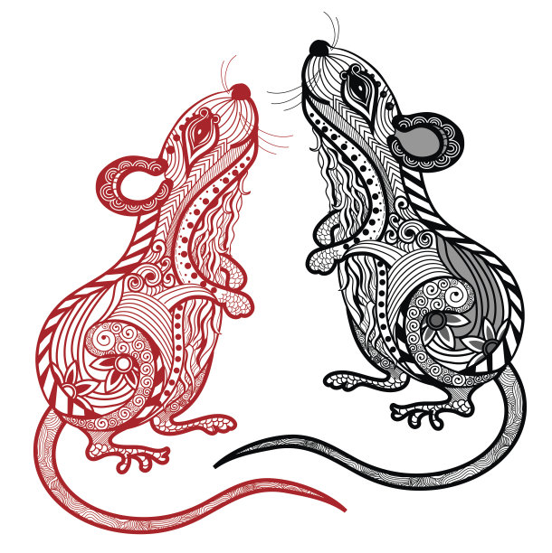 老鼠矢量插图。中国的十二生肖和星座。图片下载