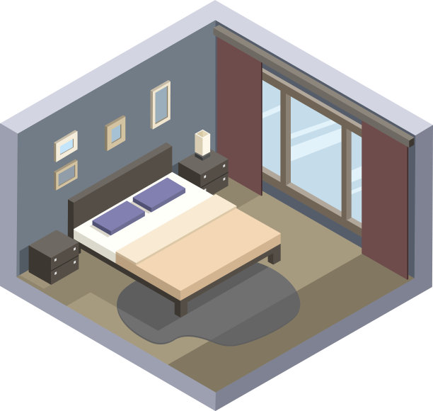 酒店房间的矢量等角图，平面3d，室内设计图片下载