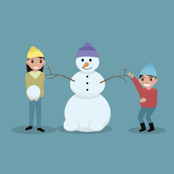 矢量卡通快乐的孩子们堆雪人图片下载