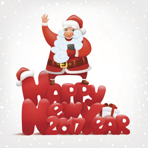 祝福圣诞老人与智能手机的新年邀请卡图片下载