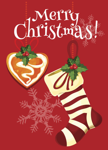 圣诞袜和姜饼节日卡片图片下载