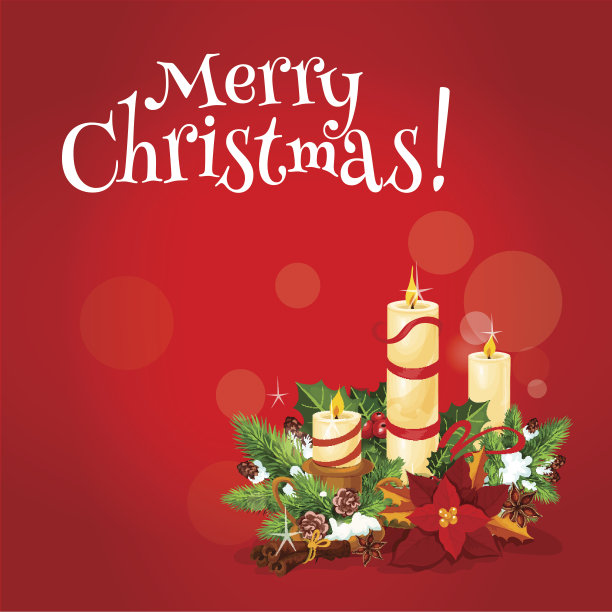 圣诞蜡烛插花贺卡图片下载