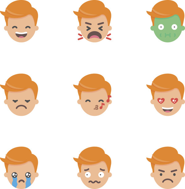 一套表情符号，贴纸。男性角色图片下载