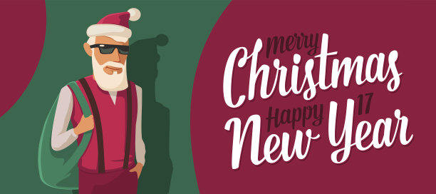 圣诞老人穿着时髦的嬉皮士风格。平面向量图片下载