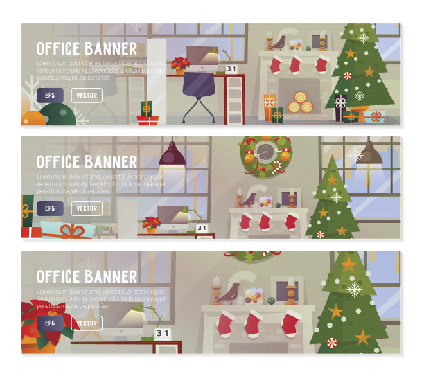 矢量平面设计理念的办公室室内工作场所与装饰。图片下载