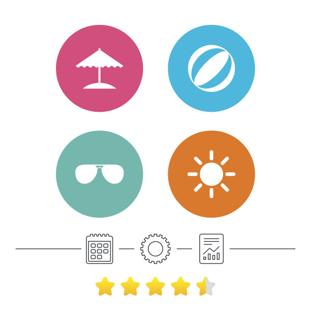 海滩假期图标。伞和太阳镜。图片下载