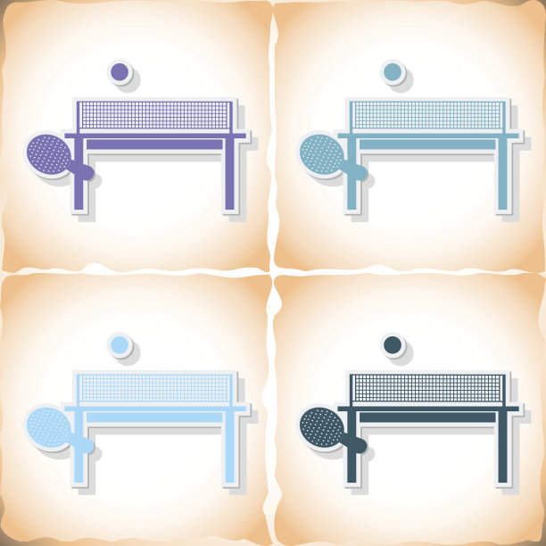 乒乓球。在旧纸上粘贴有阴影的扁平贴纸图片下载