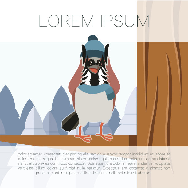 快乐的麻雀与帽子在树平坦的背景图片下载