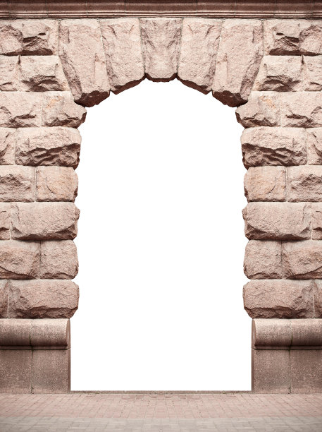 古老的石砌拱门孤立在白色的背景上图片下载