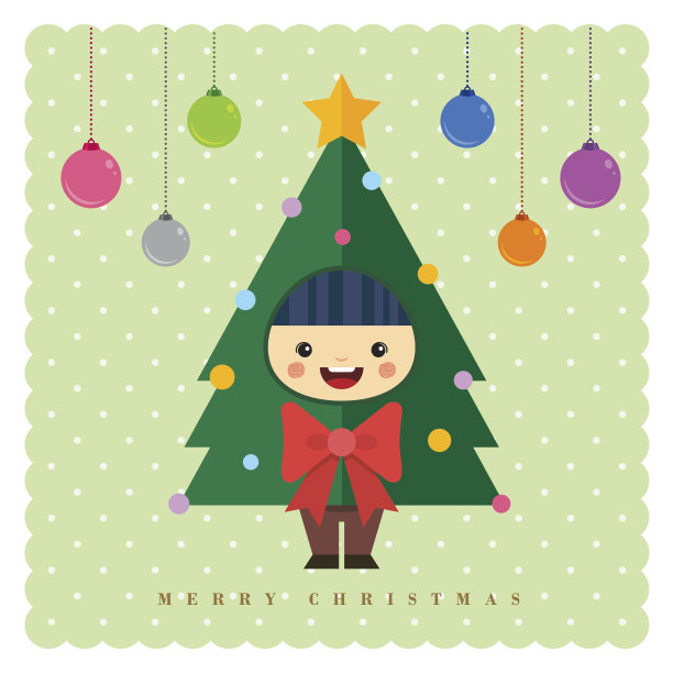 穿着圣诞树服装的孩子。图片下载