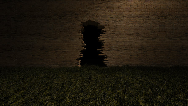 砖墙上的3Ds洞图片下载