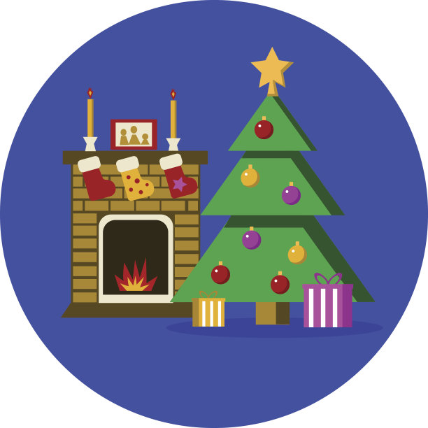 新年的房间。带壁炉的圣诞树图片下载