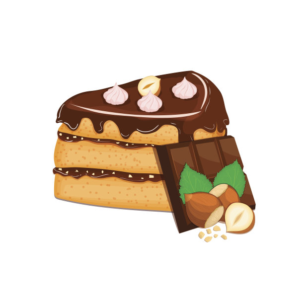 一块有坚果和巧克力棒的蛋糕。向量切图片下载