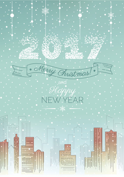 快乐节日卡2017 -矢量平面插图。圣诞贺卡图片下载