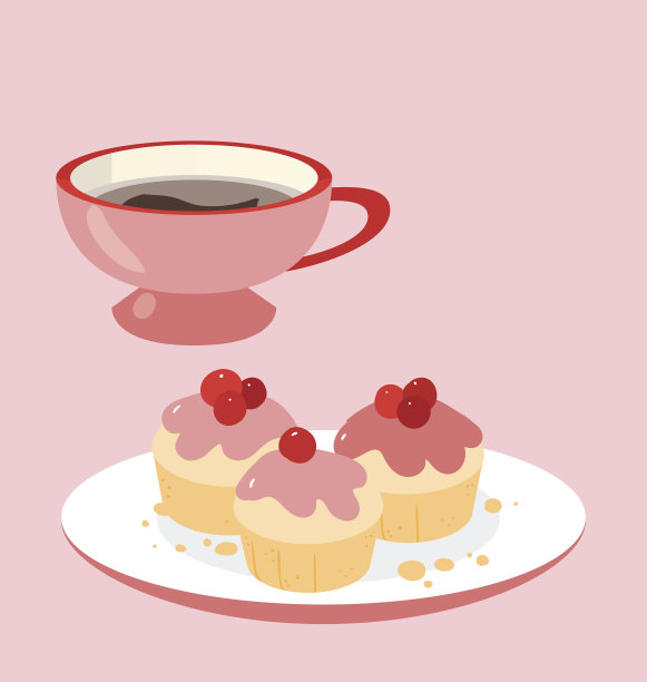粉色背景上是咖啡和松饼。图片下载
