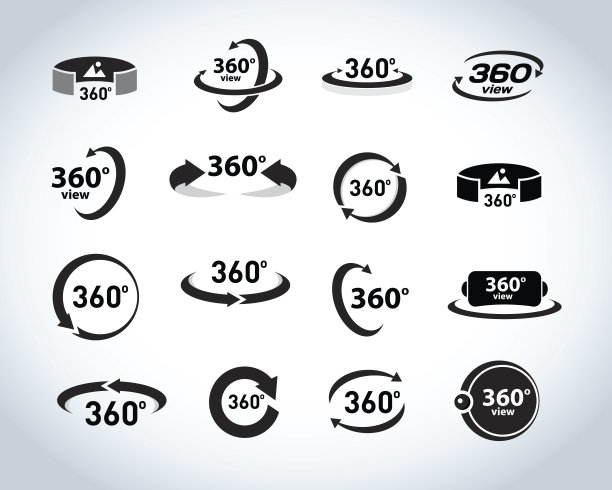 360度视图矢量图标设置。虚拟现实图标。素材图片