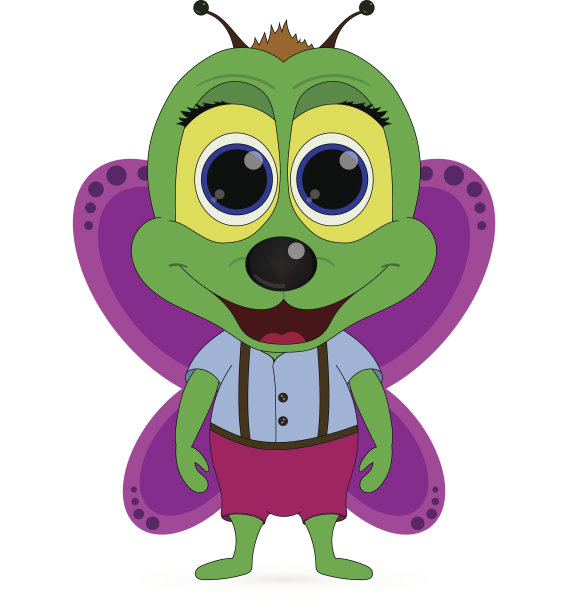 向量抽象可爱的绿色蝴蝶上一个白色图片下载