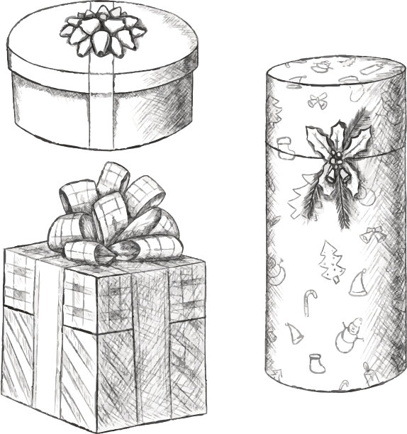 钢笔复古素描-手绘礼盒。图片下载
