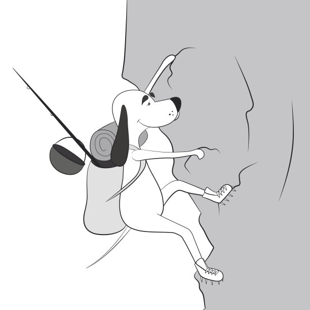 这只滑稽的动画狗正在攀岩。滑稽的图片下载