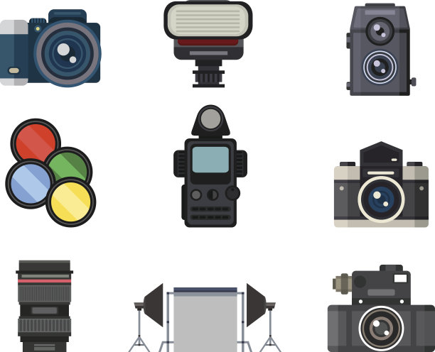 摄影工作室图标向量集。图片下载