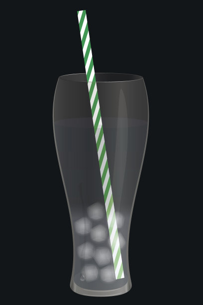 一杯水，冰和条纹吸管。图片下载