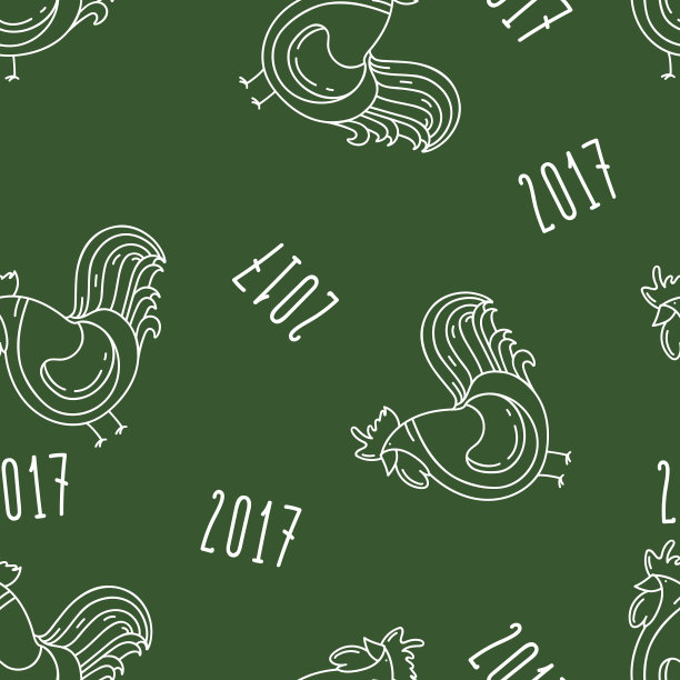绿色图案与公鸡和题词2017。图片下载