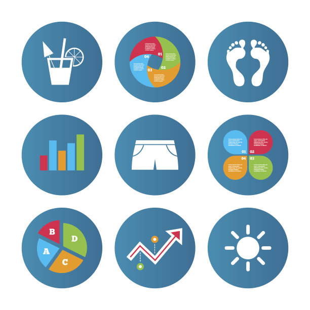 海滩假期图标。鸡尾酒,人类的足迹。图片下载