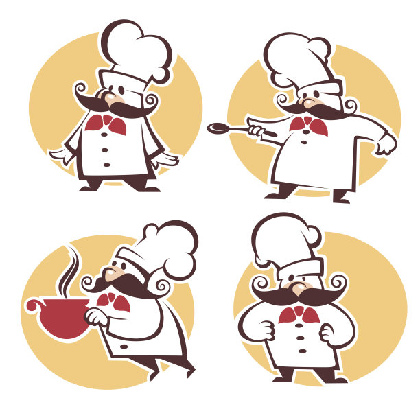 烹饪符号、食物和厨师剪影图片下载