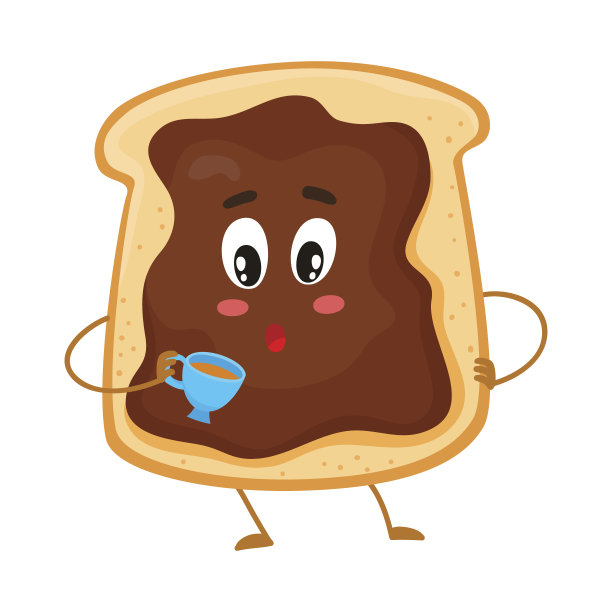 可爱有趣的吐司与巧克力涂抹性格捧杯图片下载