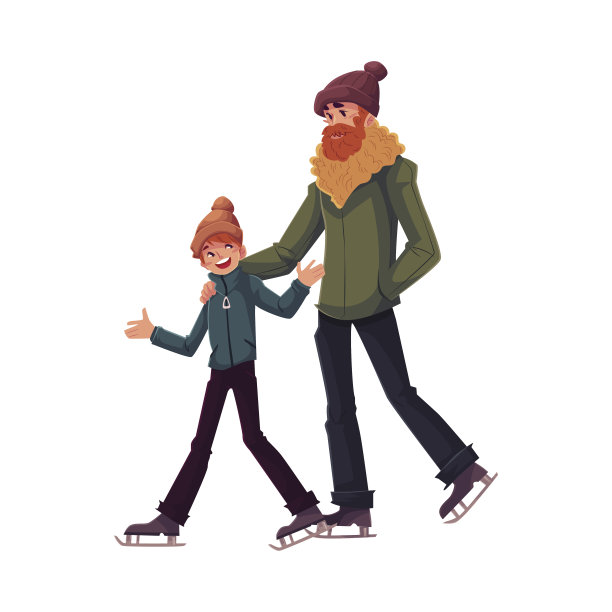 快乐的爸爸和儿子一起滑冰图片下载