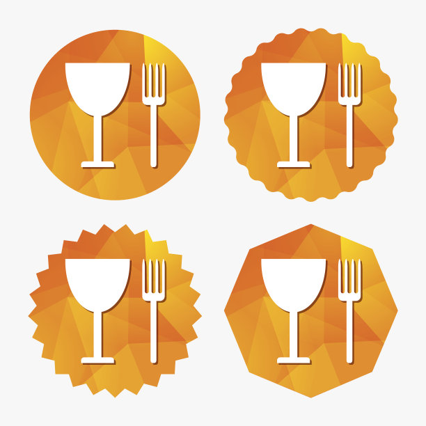 吃符号图标。餐具的象征。叉和葡萄酒杯。图片下载