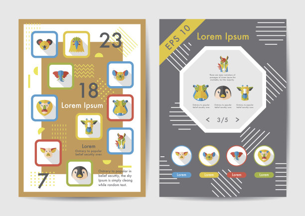 动物图标设置与长阴影，eps10图片下载