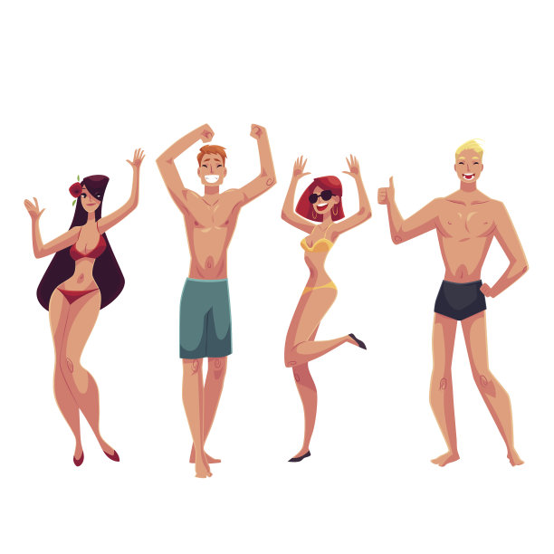 人们穿着泳衣和短裤在海滩上跳舞图片下载