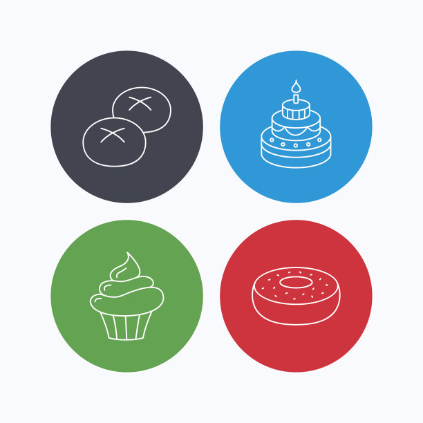 纸杯蛋糕、蛋糕和面包卷的图标。图片下载