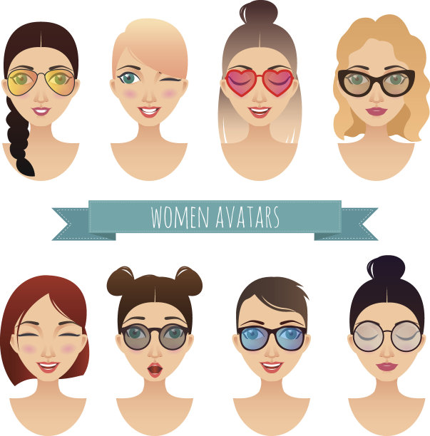 一组矢量女性角色素材图片