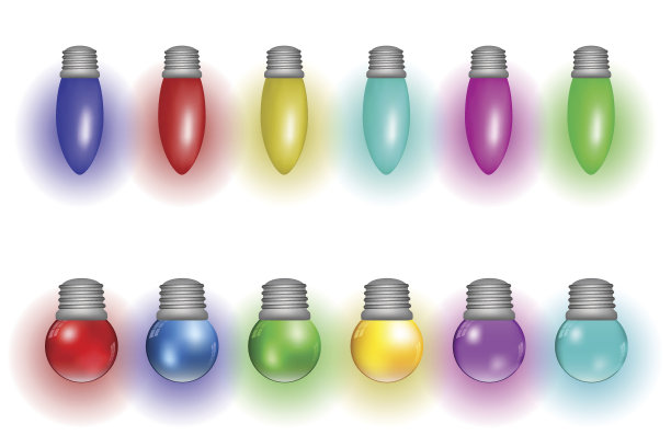 装饰灯泡圣诞庆祝设置。向量。图片下载