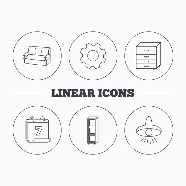 沙发、吊灯和搁架图标图片下载