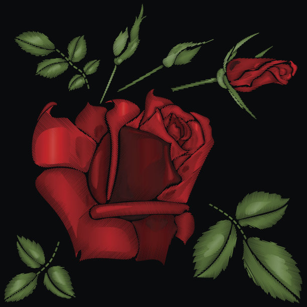 红玫瑰刺绣图片下载