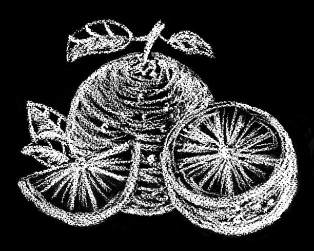 橙色。蜡笔画。插图在黑板上。黑色+白色图片下载