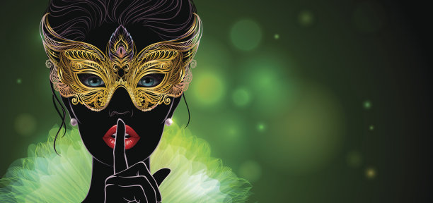 戴着金色狂欢节面具的神秘女士。图片下载