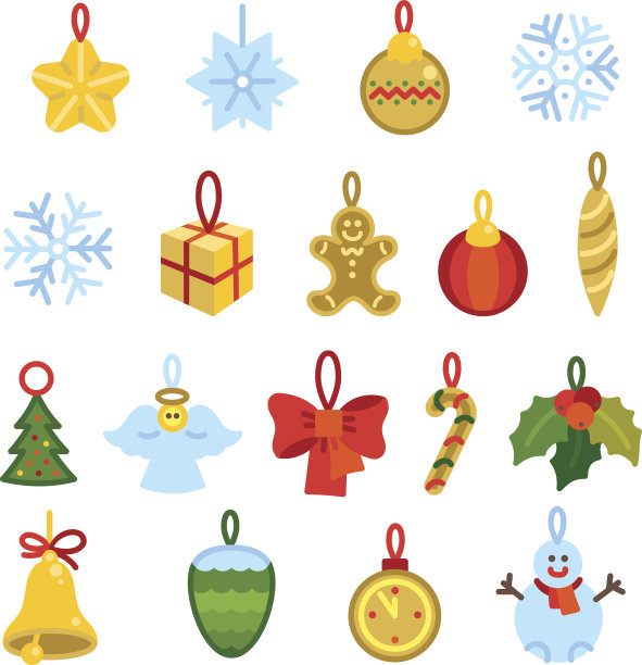 圣诞节和新年的圣诞树装饰。一组明亮的图标。图片下载