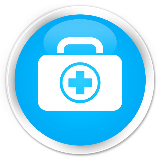 急救箱图标青蓝光泽的圆形按钮图片下载
