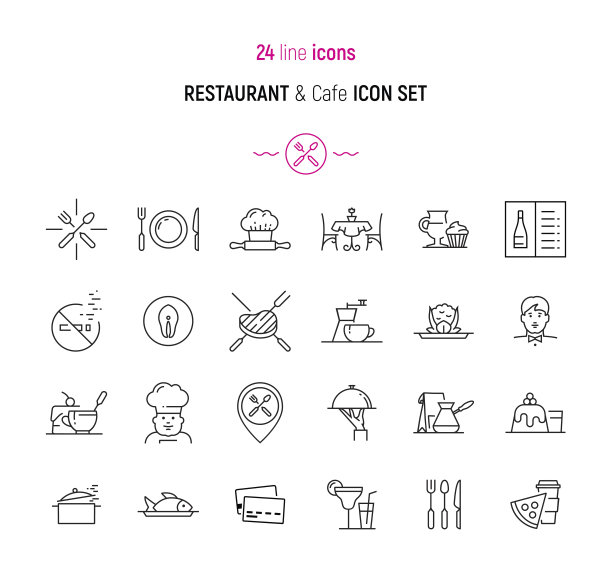 餐厅和咖啡馆图标设置图片下载