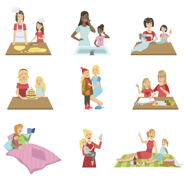 母亲和女儿一起消磨时间一套插图图片下载