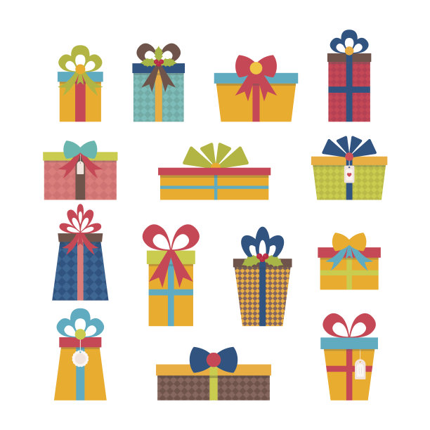 不同的礼品盒套装。平面设计。彩色包装的礼物图片下载