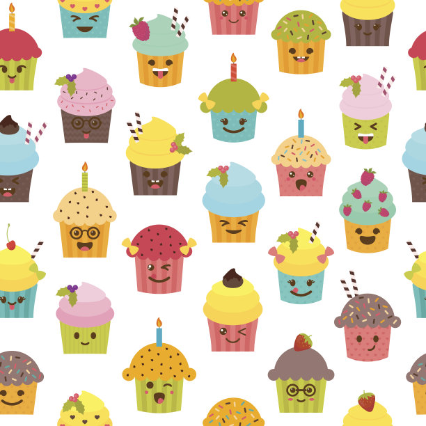 无缝图案的纸杯蛋糕和松饼。生日的背景。图片下载