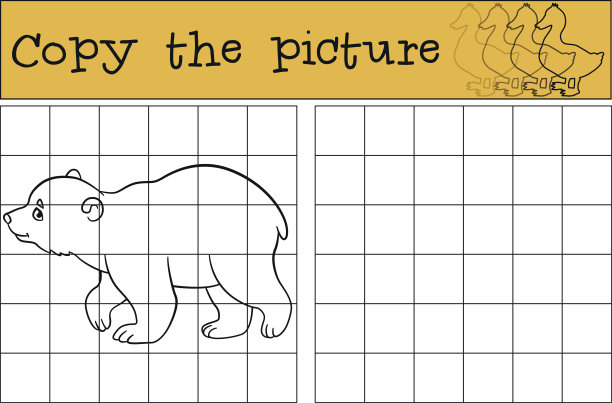 教育游戏:复制图片。可爱的小北极熊宝宝。图片下载